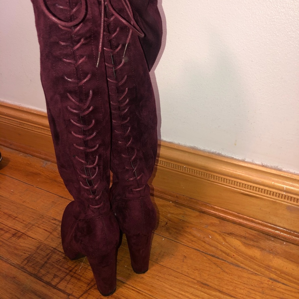 Burgundy knee-high boots